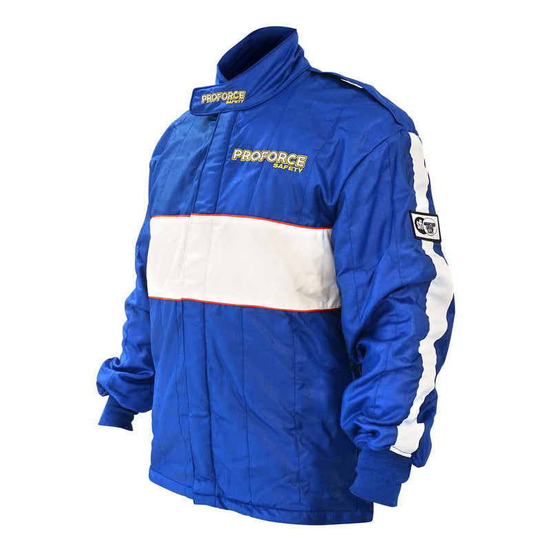 Proforce Safety PFS-4385-XL-BU Proforce Pro 2 Driving Suit SFI 3.2A/5 ,Fire Retardant Racing Suit Top Jacket Two-Piece Multiple Layer Pyrovatex X Large Blue/White Strip Eac