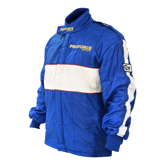Proforce Safety PFS-4385-XL-BU Proforce Pro 2 Driving Suit SFI 3.2A/5 ,Fire Retardant Racing Suit Top Jacket Two-Piece Multiple Layer Pyrovatex X Large Blue/White Strip Eac