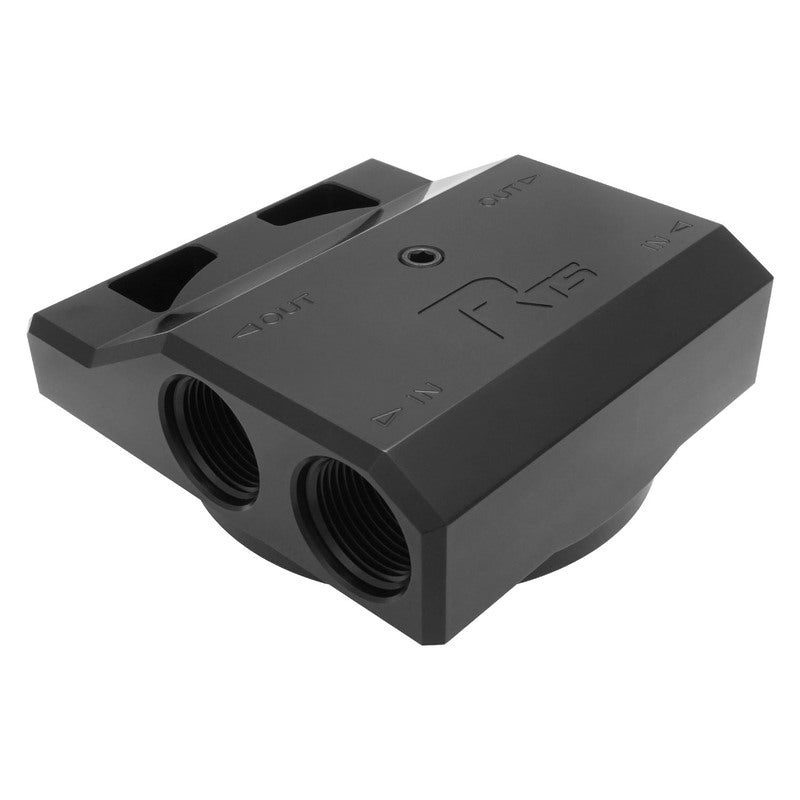 RTS RTS-OM3304 Remote Oil Filter Head 1-1/2''-12 Thread 4x Side AN12 ORB Ports Billet Aluminium Black