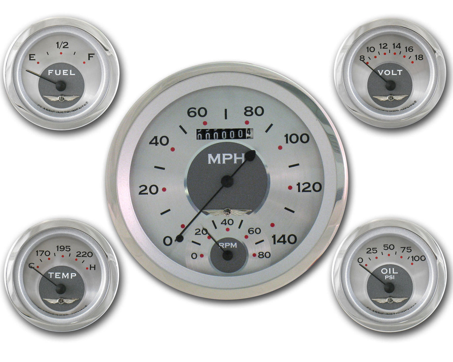 Classic Instruments AW65SRC All American - 5 Gauge Set 4-5/8" Speedtachular & 2-1/8" Fuel, Oil, Temp, Volts