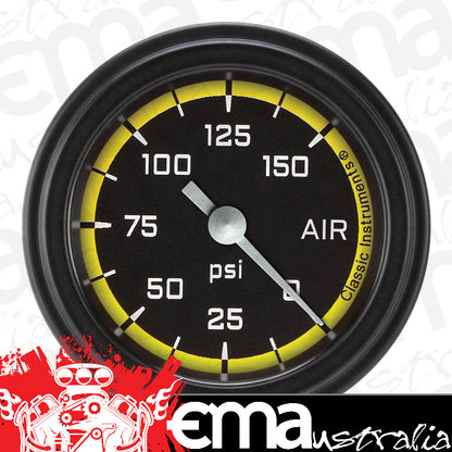 Classic Instruments AX118YBLF Autocross Yellow - Air Pressure Gauge Full Sweep 2-1/8"