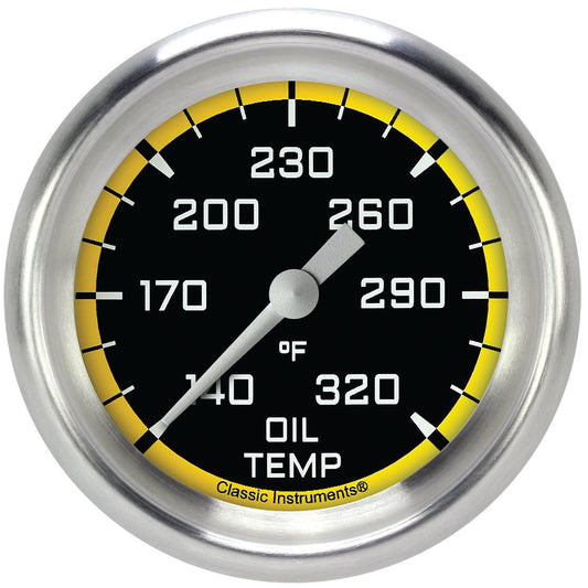 Classic Instruments AX328YAPF Autocross Yellow 2 5/8" Oil Temperature Gauge