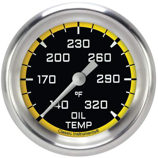 Classic Instruments AX328YAPF Autocross Yellow 2 5/8" Oil Temperature Gauge