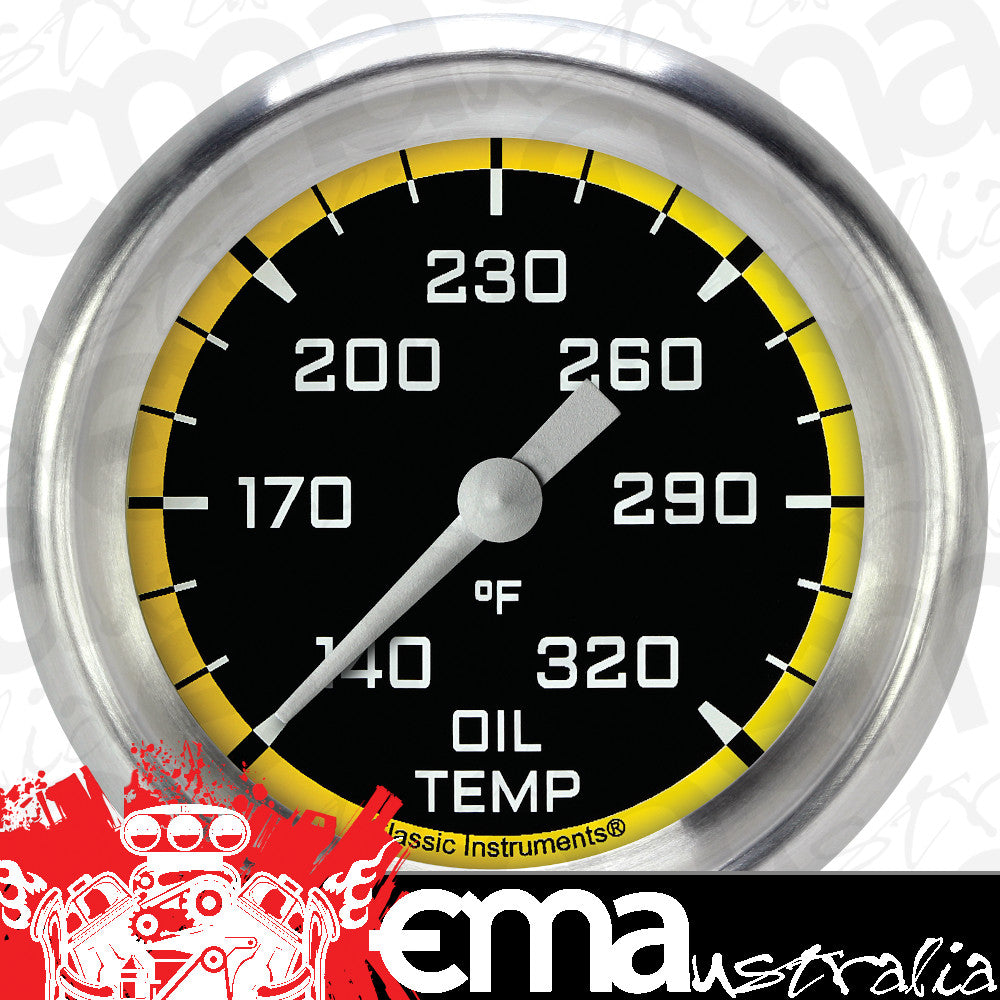 Classic Instruments AX328YAPF Autocross Yellow 2 5/8" Oil Temperature Gauge