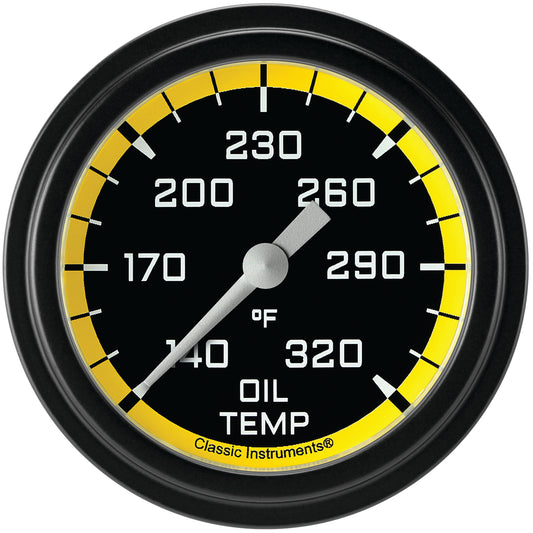 Classic Instruments AX328YBLF Autocross Yellow 2 5/8" Oil Temperature Gauge