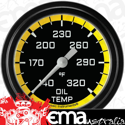 Classic Instruments AX328YBLF Autocross Yellow 2 5/8" Oil Temperature Gauge