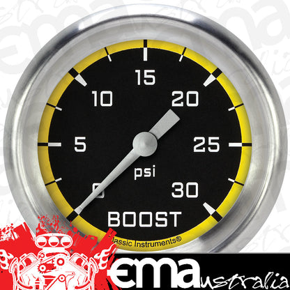 Classic Instruments AX342YAPF Autocross Yellow 2 5/8" Boost Gauge, 30 psi