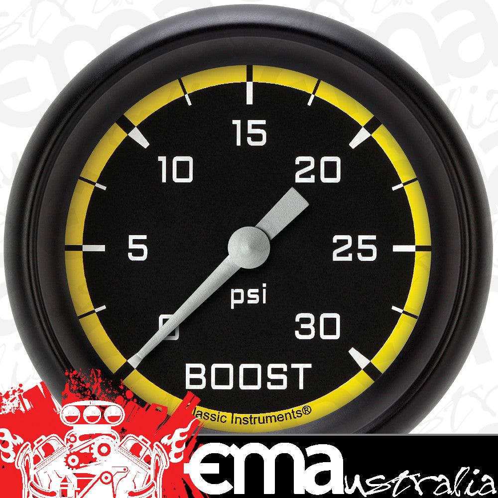 Classic Instruments AX342YBPF Autocross Yellow 2 5/8" Boost Gauge, 30 psi
