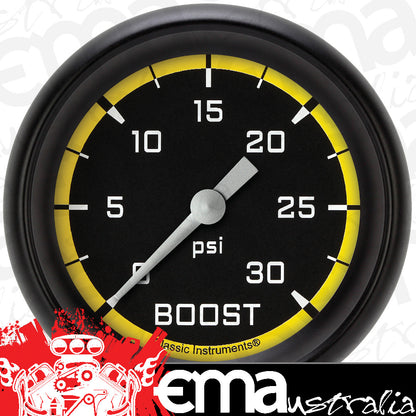 Classic Instruments AX342YBPF Autocross Yellow 2 5/8" Boost Gauge, 30 psi