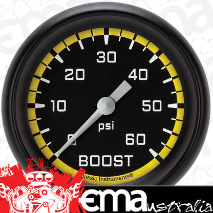 Classic Instruments AX343YBPF Autocross Yellow 2 5/8" Boost Gauge, 60 psi