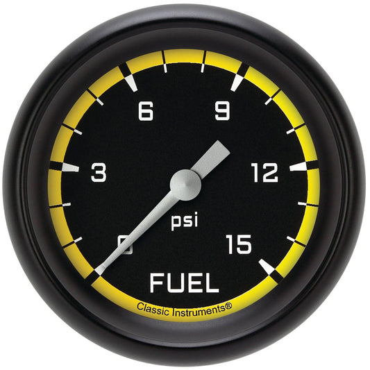 Classic Instruments AX345YBPF Autocross Yellow 2 5/8" Fuel Pressure Gauge, 15