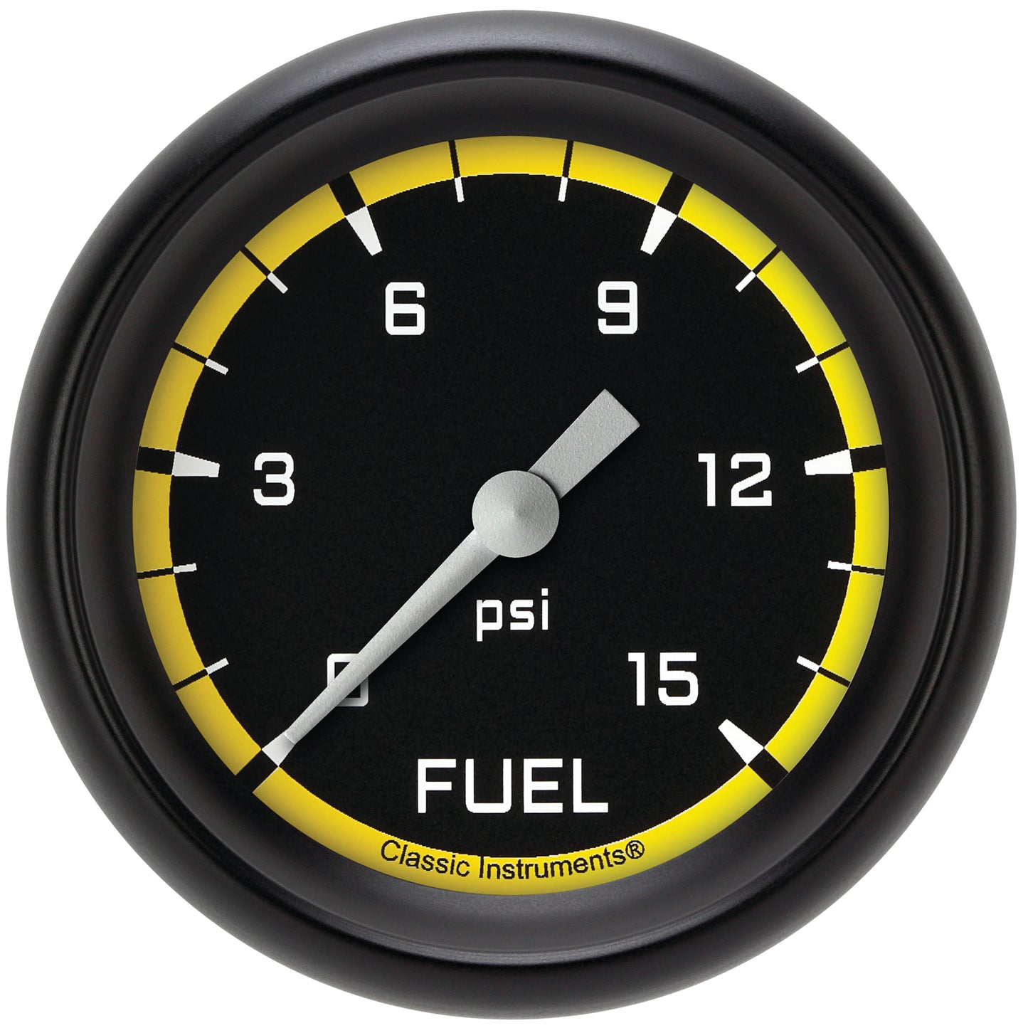Classic Instruments AX345YBPF Autocross Yellow 2 5/8" Fuel Pressure Gauge, 15