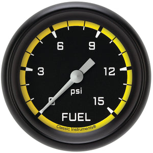 Classic Instruments AX345YBPF Autocross Yellow 2 5/8" Fuel Pressure Gauge, 15