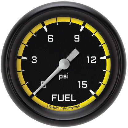 Classic Instruments AX345YBPF Autocross Yellow 2 5/8" Fuel Pressure Gauge, 15