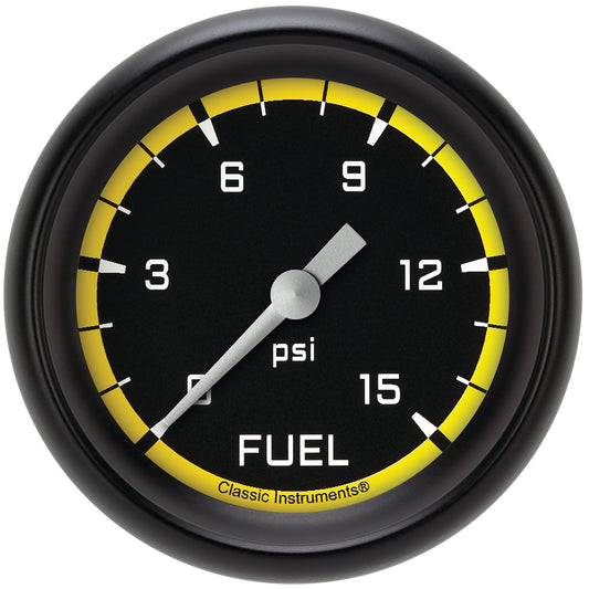 Classic Instruments AX345YBPF Autocross Yellow 2 5/8" Fuel Pressure Gauge, 15
