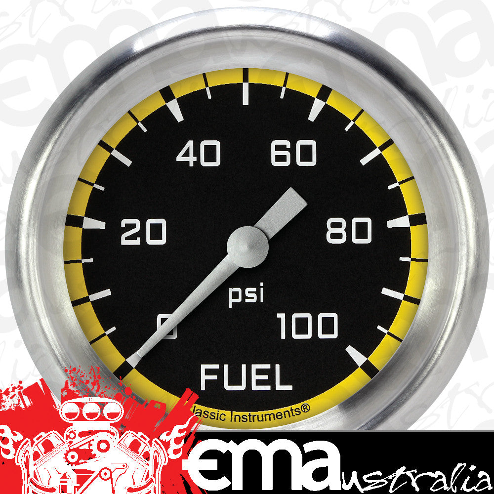 Classic Instruments AX346YAPF Autocross Yellow 2 5/8" Fuel Pressure Gauge, 100