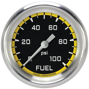 Classic Instruments AX346YAPF Autocross Yellow 2 5/8" Fuel Pressure Gauge, 100