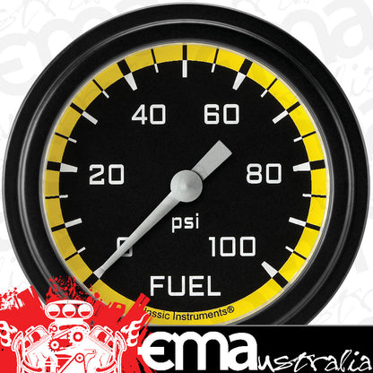 Classic Instruments AX346YBLF Autocross Yellow 2 5/8" Fuel Pressure Gauge, 100