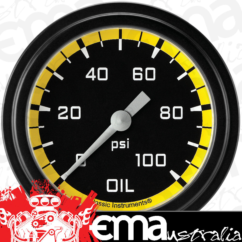 Classic Instruments AX381YBLF Autocross Yellow 2 5/8" Oil Pressure Gauge