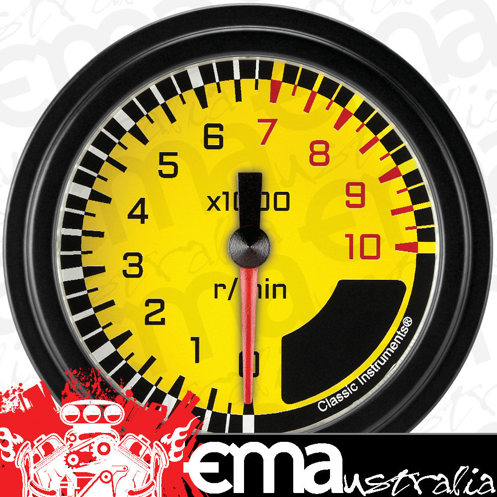 Classic Instruments AX383YBLF AutoCross Yellow 2 5/8" Tachometer
