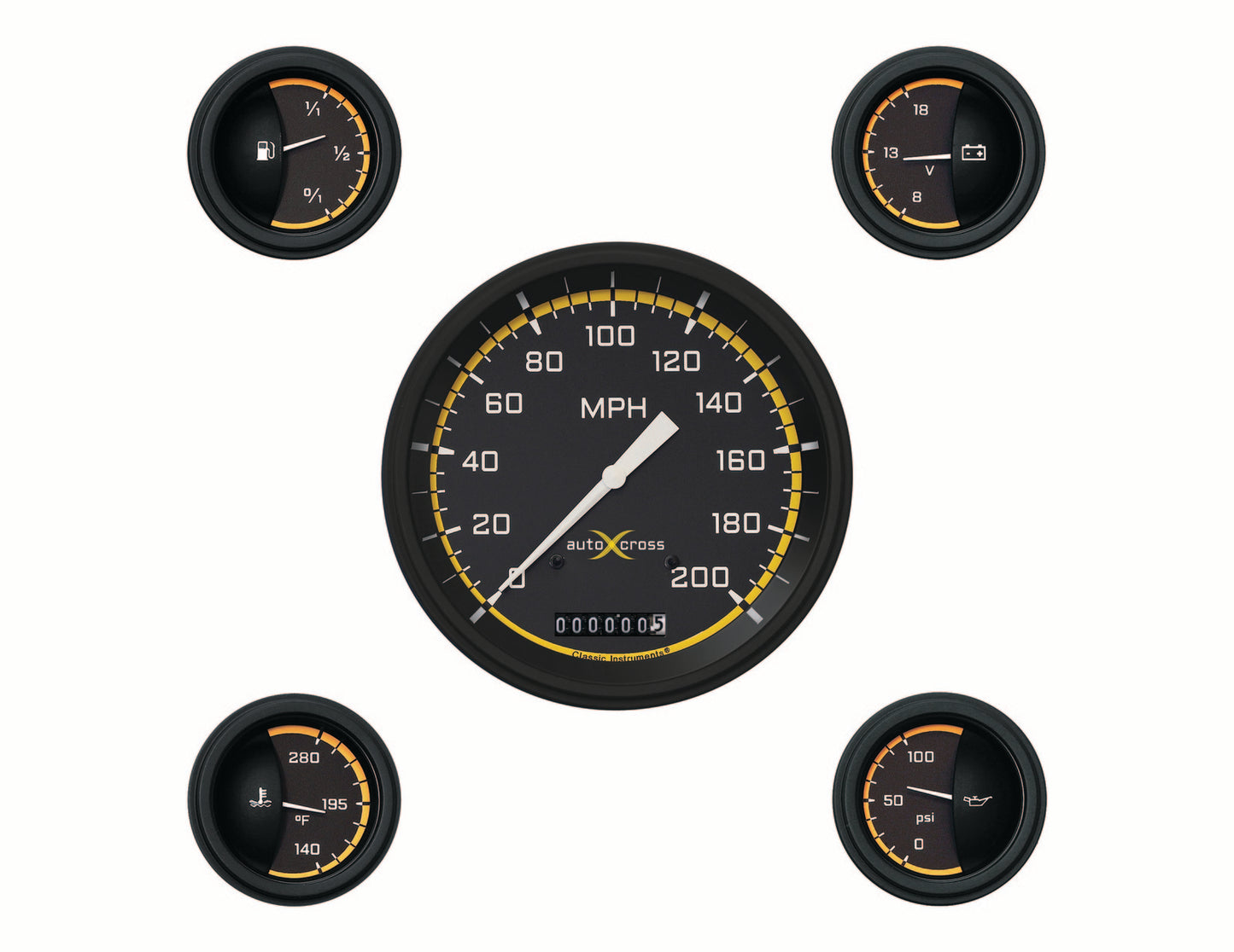 Classic Instruments AX54YBLF Autocross Yellow w/ Black Bezel 4 - 5/8" Speedo, 2