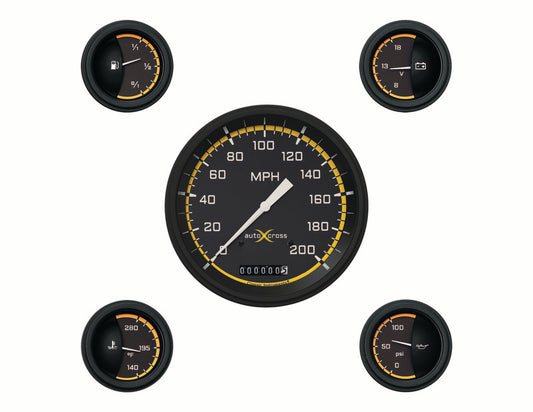Classic Instruments AX54YBLF Autocross Yellow w/ Black Bezel 4 - 5/8" Speedo, 2