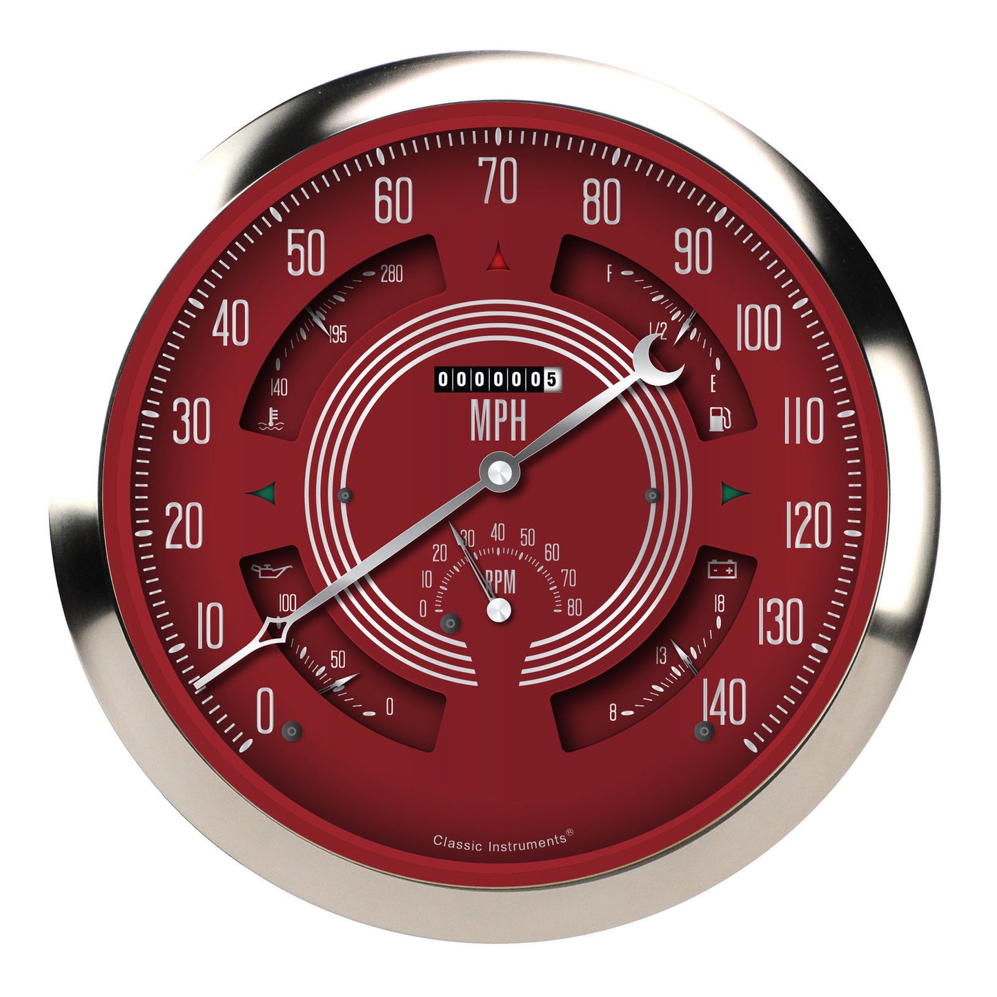 Classic Instruments BOGV8RS Big Ol' Gauge 7 5/8" Speedo, Tach, Fuel 240