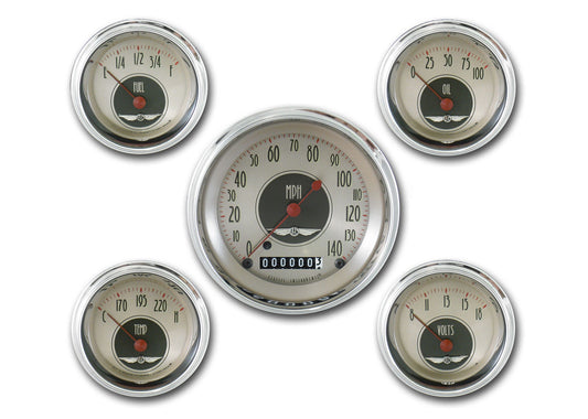 Classic Instruments CIAN00SHC American Nickel - 5 Gauge Set 3-3/8" Speedo, 2-1/18" Fuel, Oil, Temp, Volts