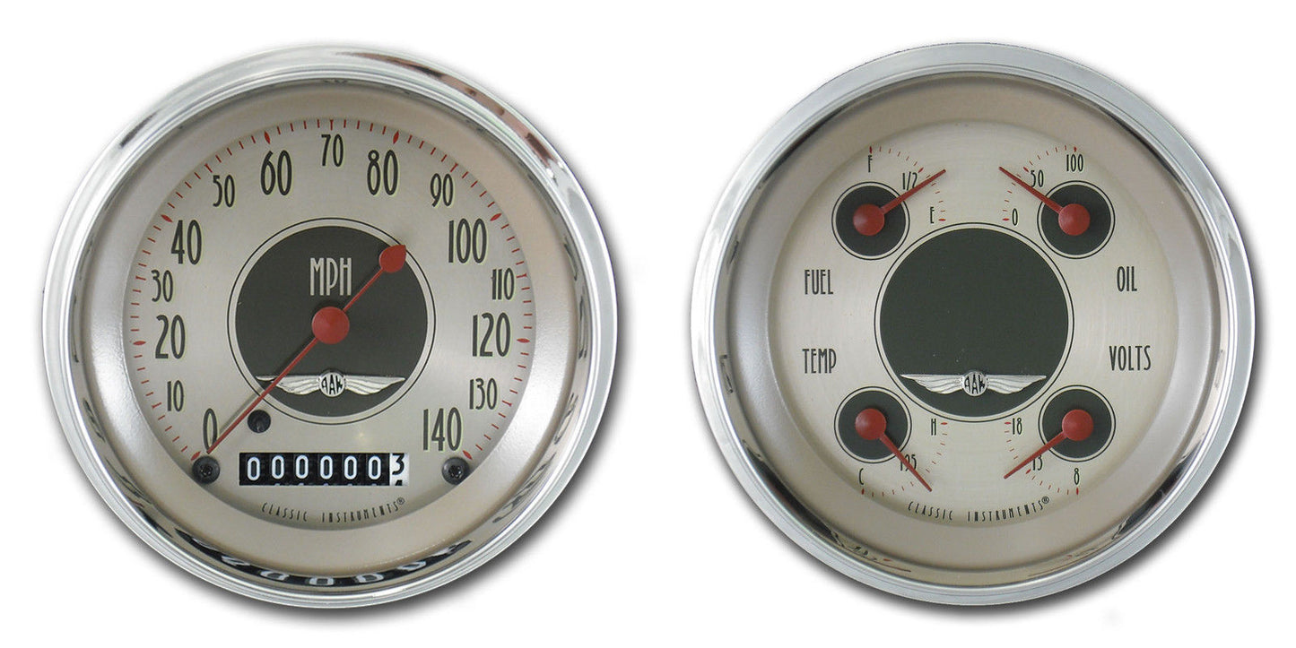 Classic Instruments CIAN02SHC American Nickel - 2 Gauge Set 3-3/8" Speedo & 3-3/8" Quad