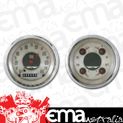 Classic Instruments CIAN02SHC American Nickel - 2 Gauge Set 3-3/8" Speedo & 3-3/8" Quad