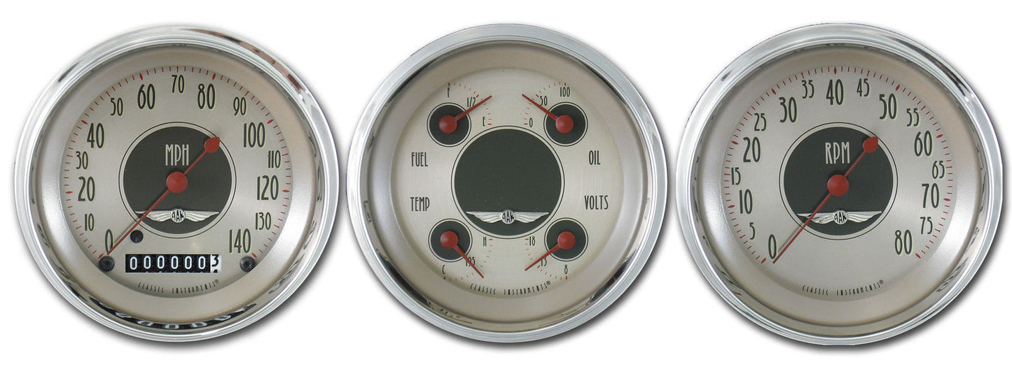 Classic Instruments CIAN03SHC American Nickel - 3 Gauge Set 3-3/8" Speedo, Tach & Dual