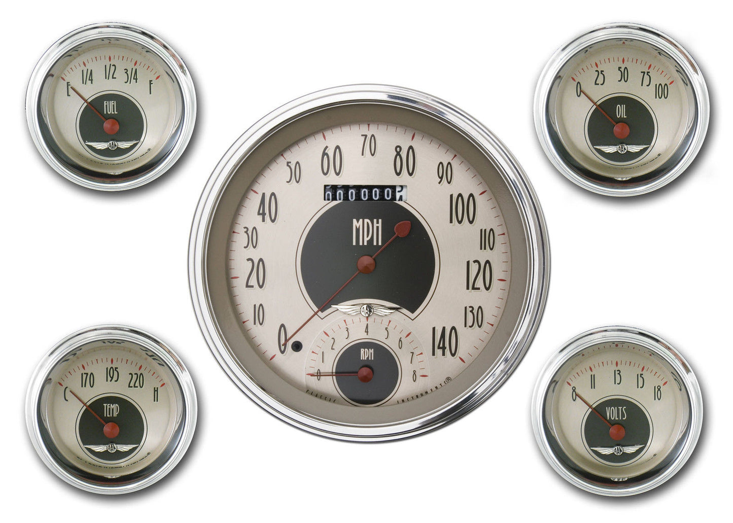 Classic Instruments CIAN65SLC American Nickel - 5 Gauge Set 4-5/8" Speedtachular & 2-1/8" Fuel, Oil, Temp, Volts