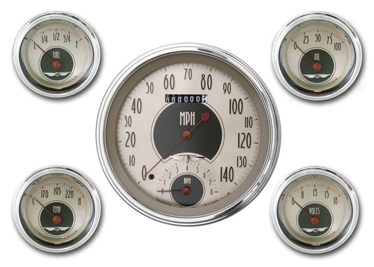 Classic Instruments CIAN65SLC American Nickel - 5 Gauge Set 4-5/8" Speedtachular & 2-1/8" Fuel, Oil, Temp, Volts