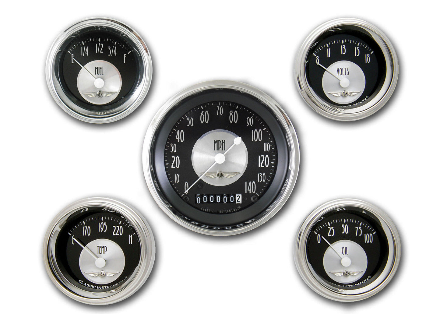 Classic Instruments CIAT00SHC American Tradition - 5 Gauge Set 3-3/8" Speedo, 2-1/18" Fuel, Oil, Temp, Volts