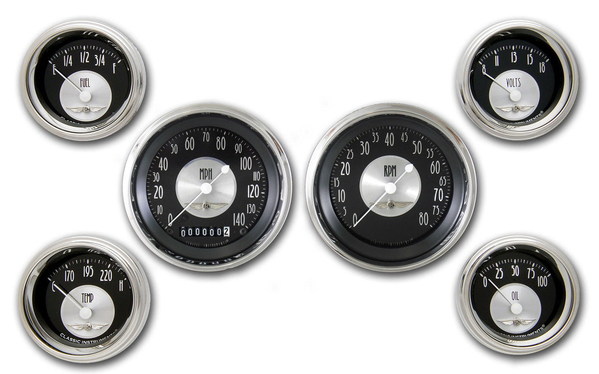 Classic Instruments CIAT01SHC American Tradition - 6 Gauge Set 3-3/8" Speedo & Tacho, 2-1/18" Fuel, Oil, Temp, Volts