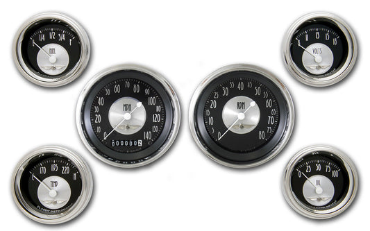 Classic Instruments CIAT01SHC American Tradition - 6 Gauge Set 3-3/8" Speedo & Tacho, 2-1/18" Fuel, Oil, Temp, Volts