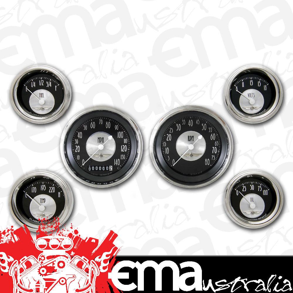 Classic Instruments | CIAT01SHC | American Tradition - 6 Gauge Set 3-3/8" Speedo & Tacho, 2-1/18" Fuel, Oil, Temp, Volts