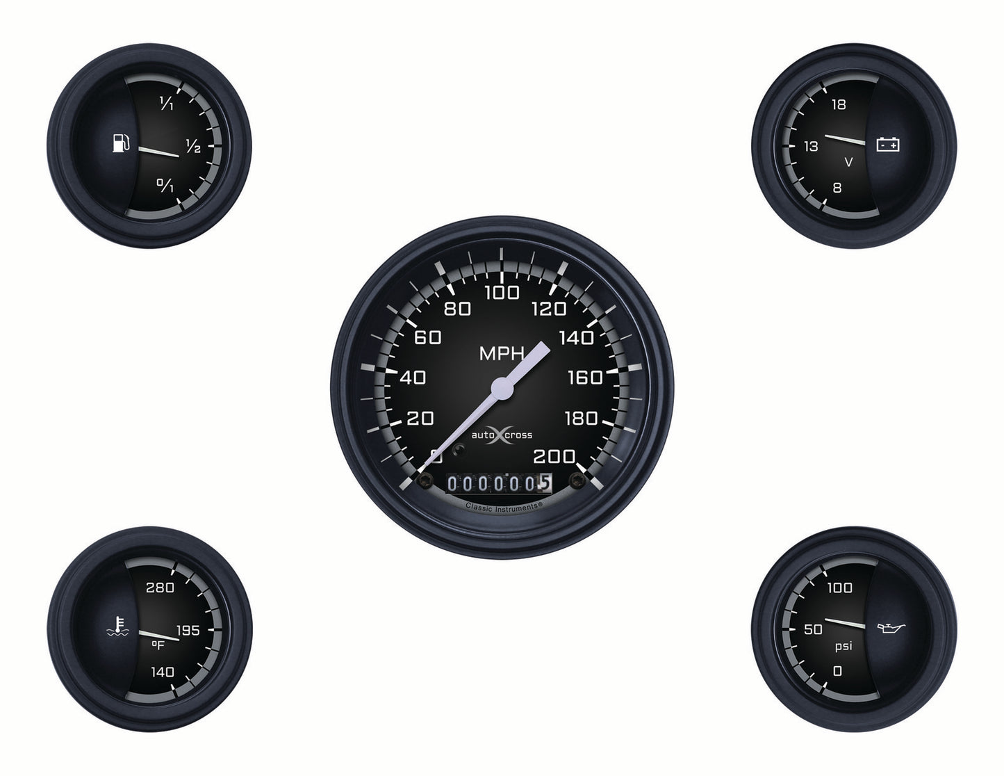 Classic Instruments CIAX00GBLF Autocross Grey - 5 Gauge Set 3-3/8" Speedo, 2-1/18" Fuel, Oil, Temp, Volts