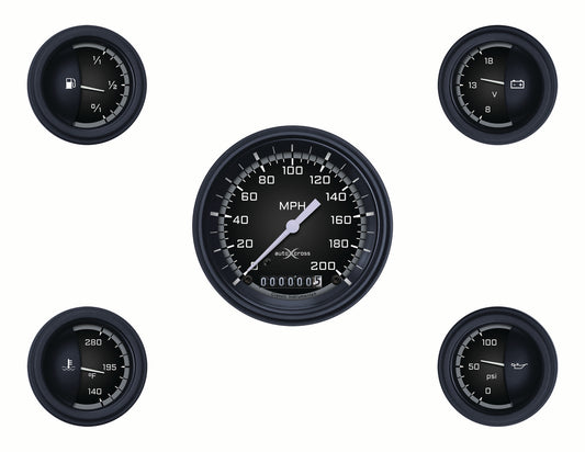 Classic Instruments CIAX00GBLF Autocross Grey - 5 Gauge Set 3-3/8" Speedo, 2-1/18" Fuel, Oil, Temp, Volts