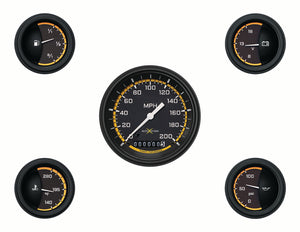 Classic Instruments CIAX00YBLF Autocross Yellow - 5 Gauge Set 3-3/8" Speedo, 2-1/18" Fuel, Oil, Temp, Volts