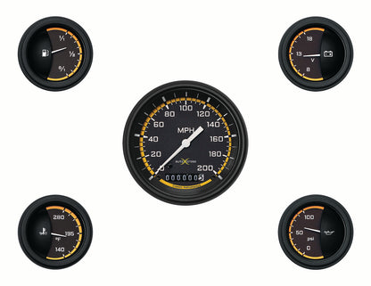 Classic Instruments CIAX00YBLF Autocross Yellow - 5 Gauge Set 3-3/8" Speedo, 2-1/18" Fuel, Oil, Temp, Volts