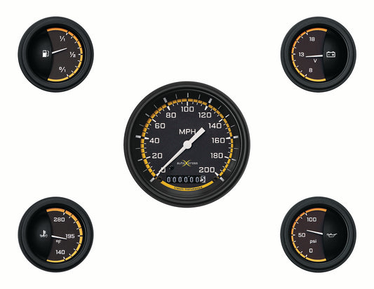 Classic Instruments CIAX00YBLF Autocross Yellow - 5 Gauge Set 3-3/8" Speedo, 2-1/18" Fuel, Oil, Temp, Volts