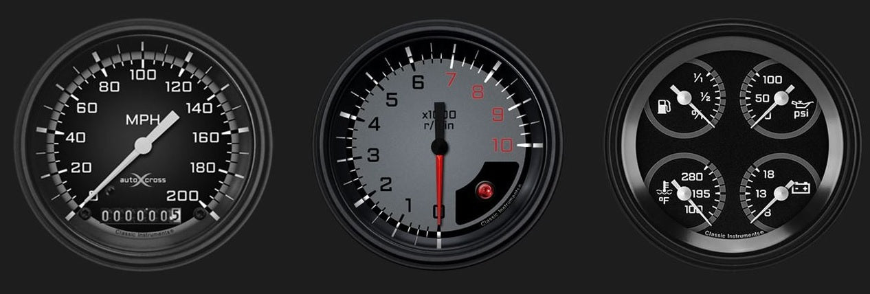 Classic Instruments CIAX03GBLF AutoCross Grey - 3 Gauge Set 3-3/8" Speedo, Tach & Dual