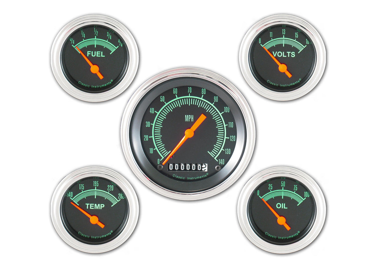 Classic Instruments CIGS00SLF G-Stock - 5 Gauge Set 3-3/8" Speedo, 2-1/18" Fuel, Oil, Temp, Volts