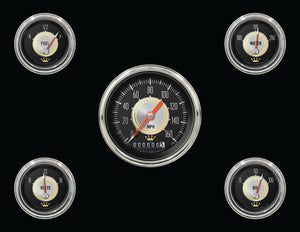 Classic Instruments CIHH00SLC Hollywood Hot Rod - 5 Gauge Set 3-3/8" Speedo, 2-1/18" Fuel, Oil, Temp, Volts