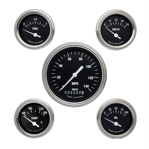 Classic Instruments CIHR00SLC Classic Black Hotrod - 5 Gauge Set 3-3/8" Speedo, 2-1/18" Fuel, Oil, Temp, Volts