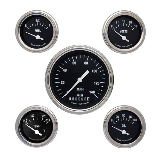 Classic Instruments CIHR00SLF Hot Rod - 5 Gauge Set 3-3/8" Speedo, 2-1/18" Fuel, Oil, Temp, Volts