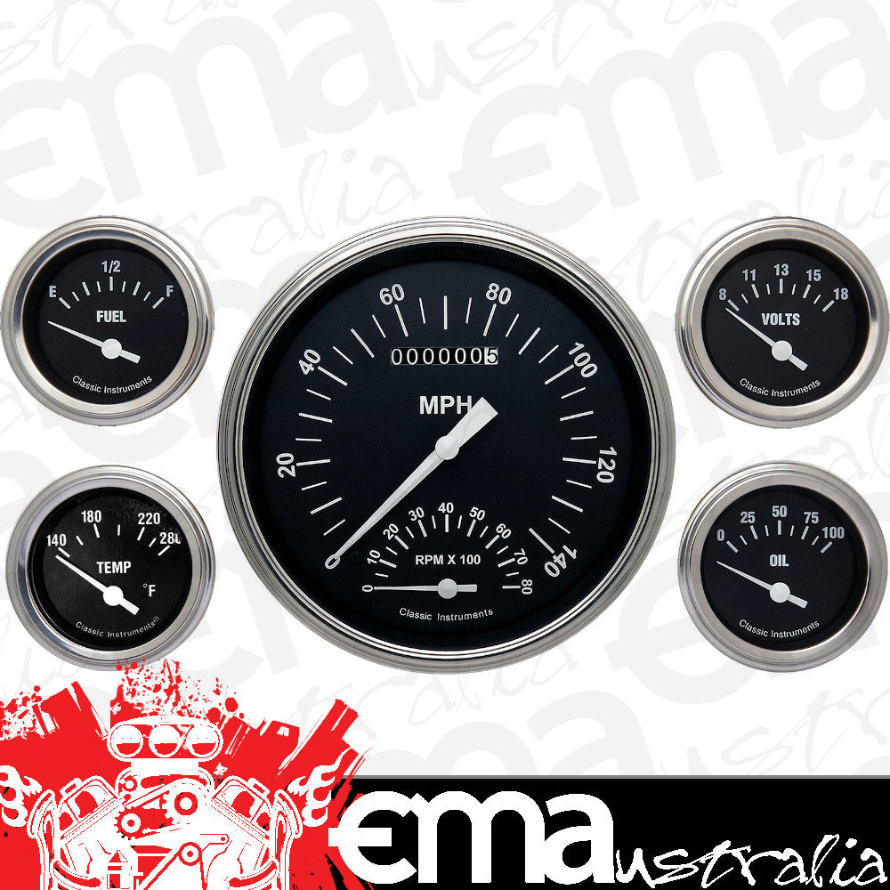 Classic Instruments CIHR65SLF Hot Rod - 5 Gauge Set 4-5/8" Speedtachular & 2-1/8" Fuel, Oil, Temp, Volts