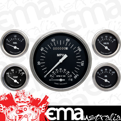 Classic Instruments CIHR65SLF Hot Rod - 5 Gauge Set 4-5/8" Speedtachular & 2-1/8" Fuel, Oil, Temp, Volts
