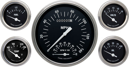 Classic Instruments CIHR65SLF Hot Rod - 5 Gauge Set 4-5/8" Speedtachular & 2-1/8" Fuel, Oil, Temp, Volts